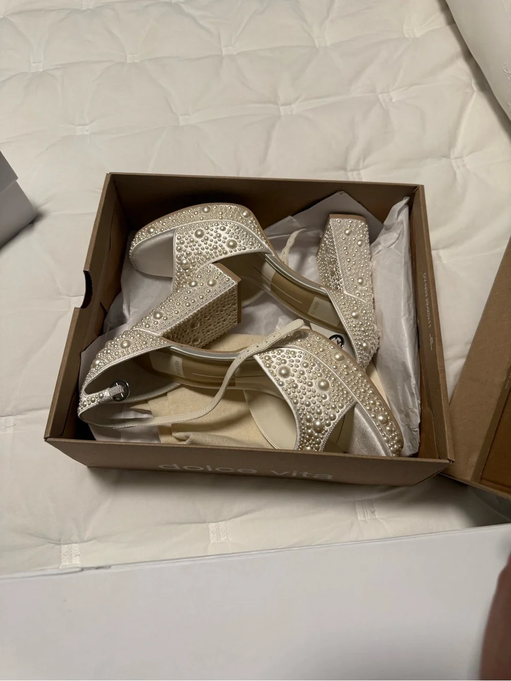 DOLCE VITA Pandro Pearl Heels in True White Satin